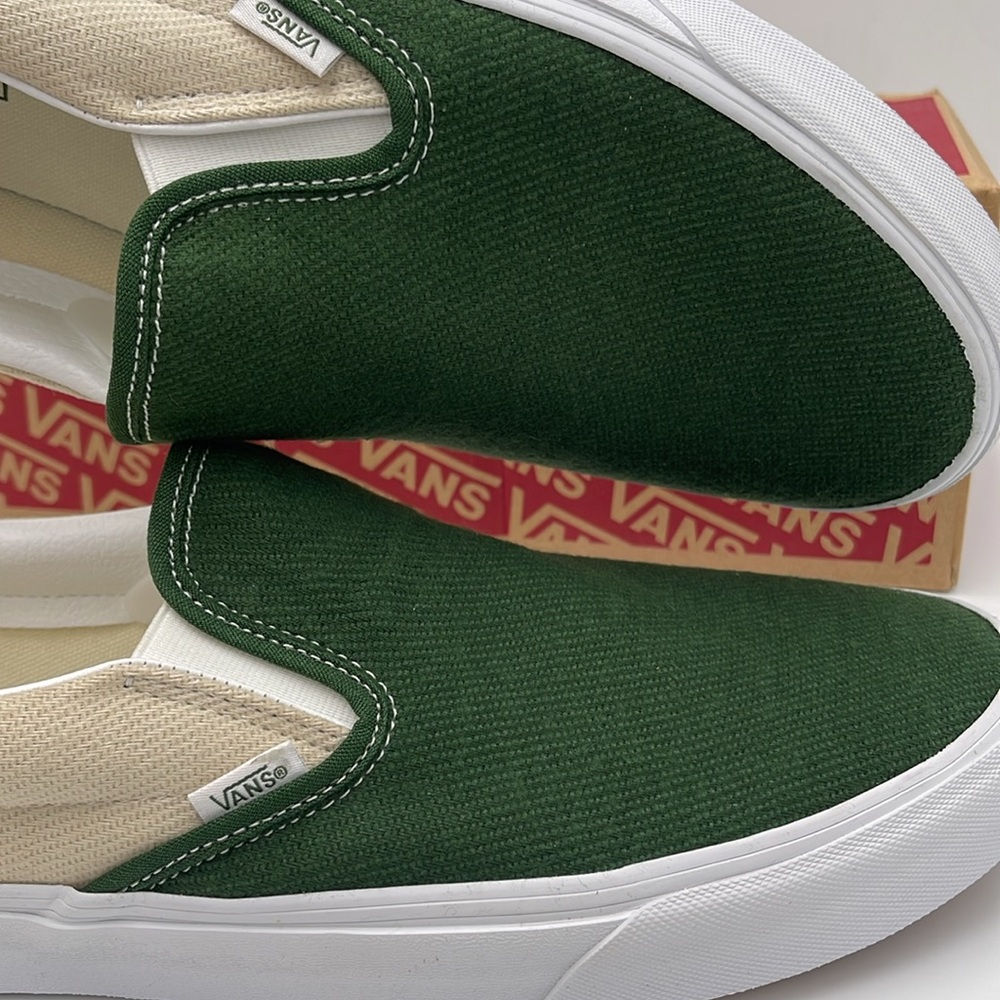 Vans Men’s Green and Cream Slip-On Sneakers 
Twill Turtledove/Green VN0A5JLXCOB - Picture 14 of 16